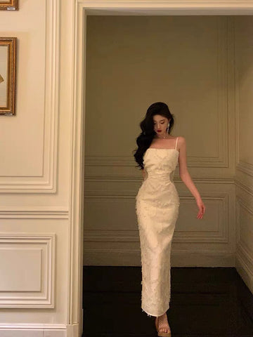 Sheath Spaghetti Straps White Prom Dresses Birthday Outfits Evening Gown SD973